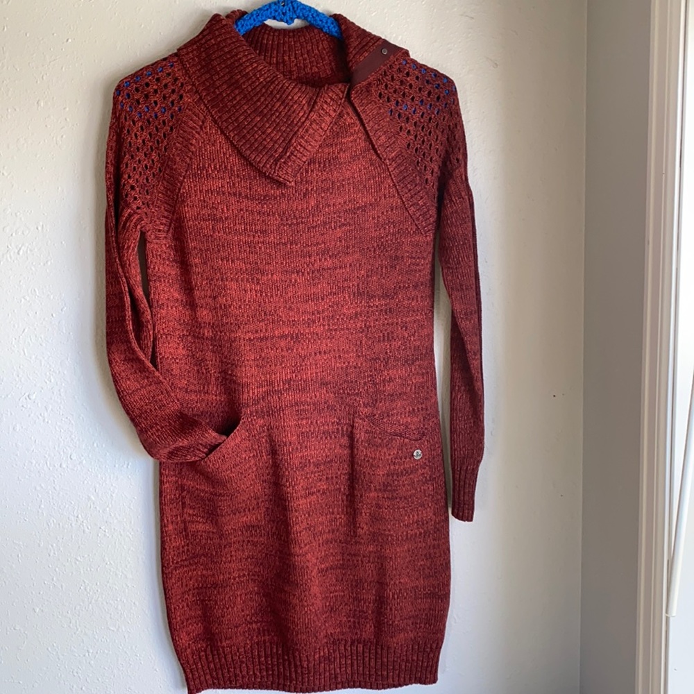 Prana sweater dress with snap cowl neck